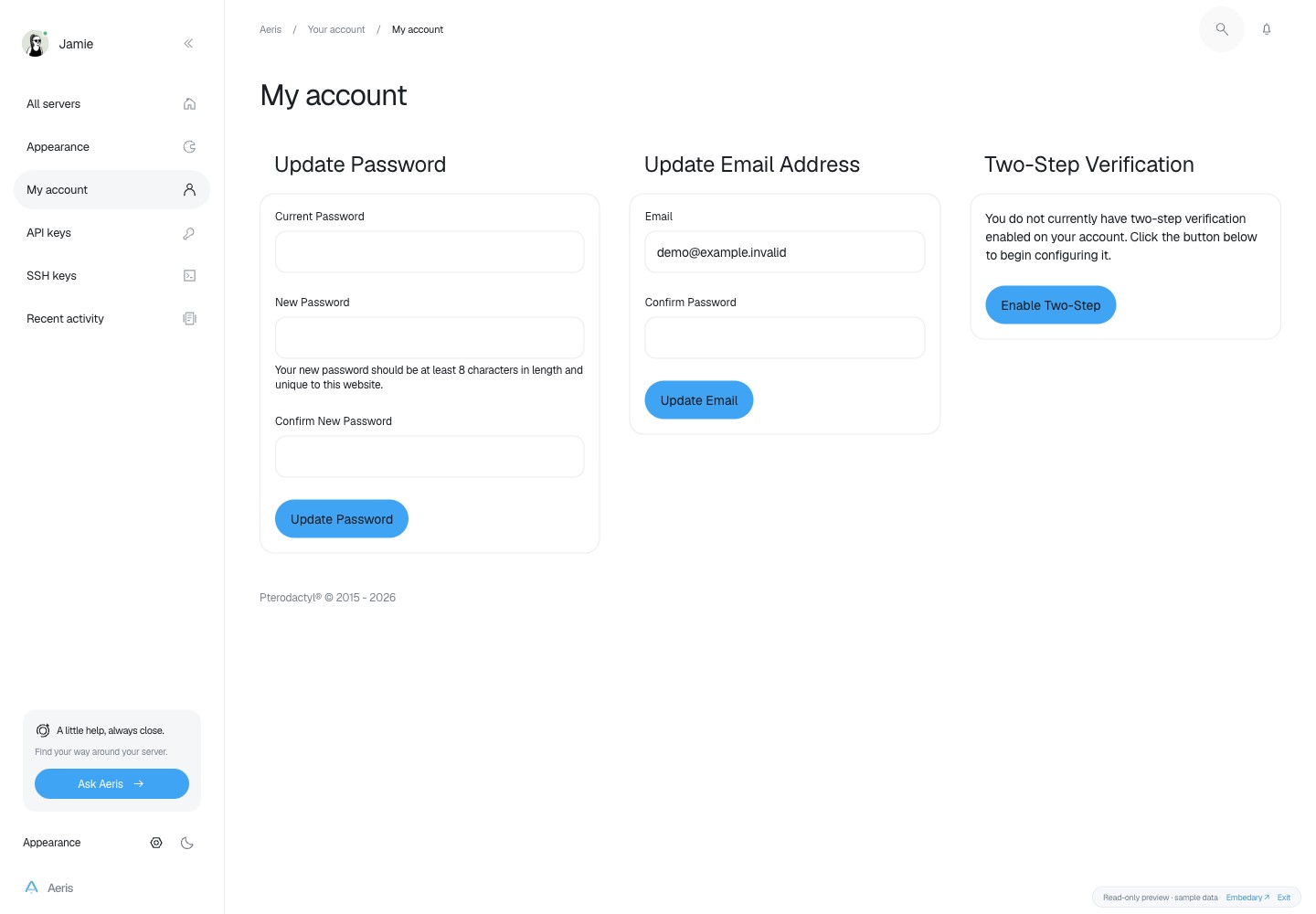 Aeris — Account · sample data