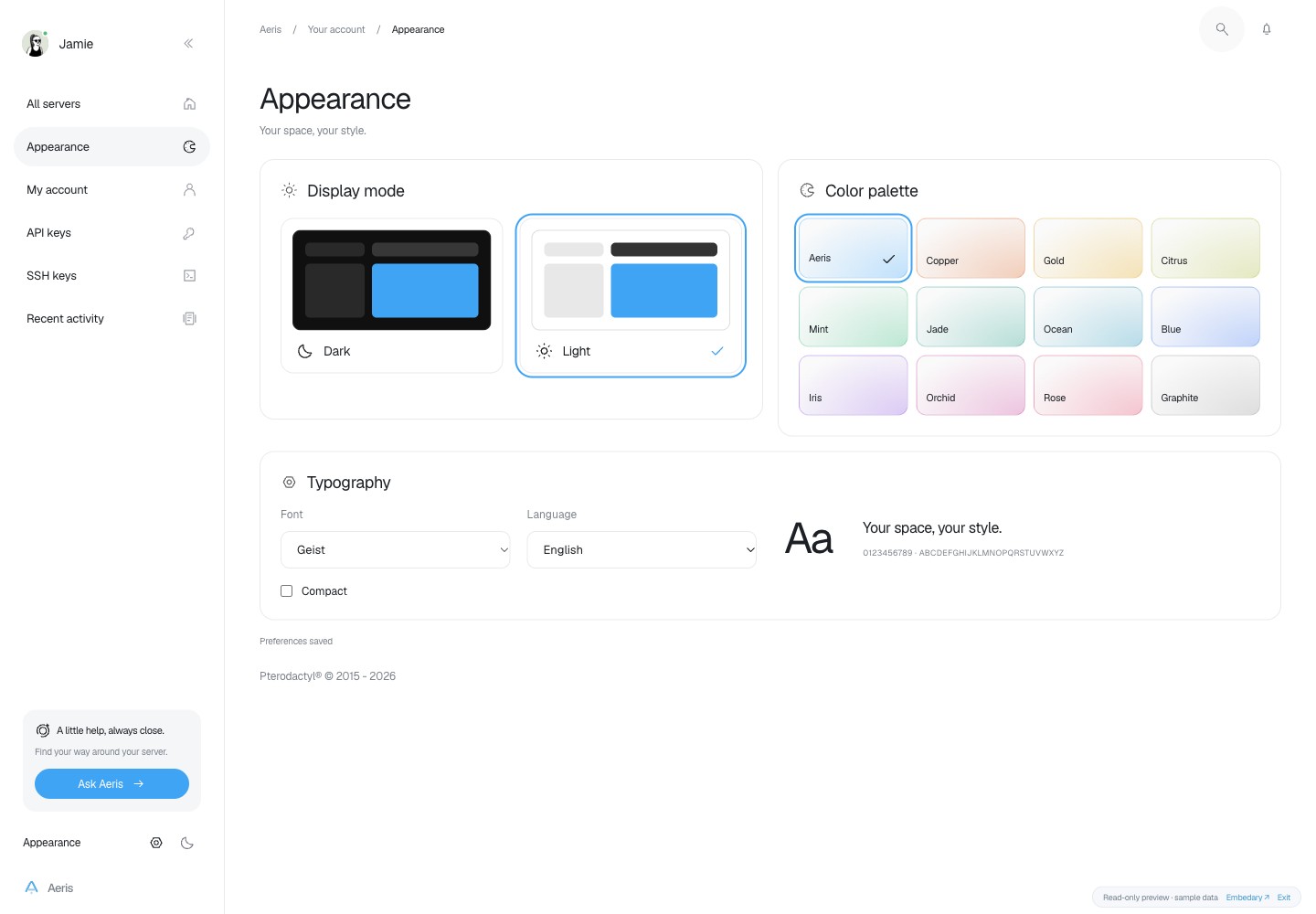 Aeris — Your workspace · sample data