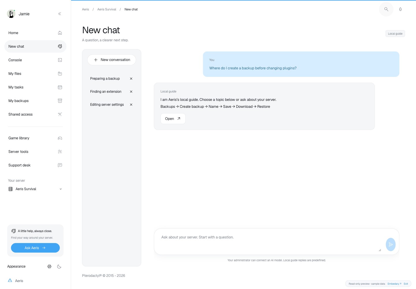 Aeris — Aeris assistant · sample data