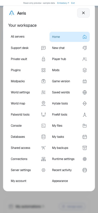 Aeris mobile navigation drawer