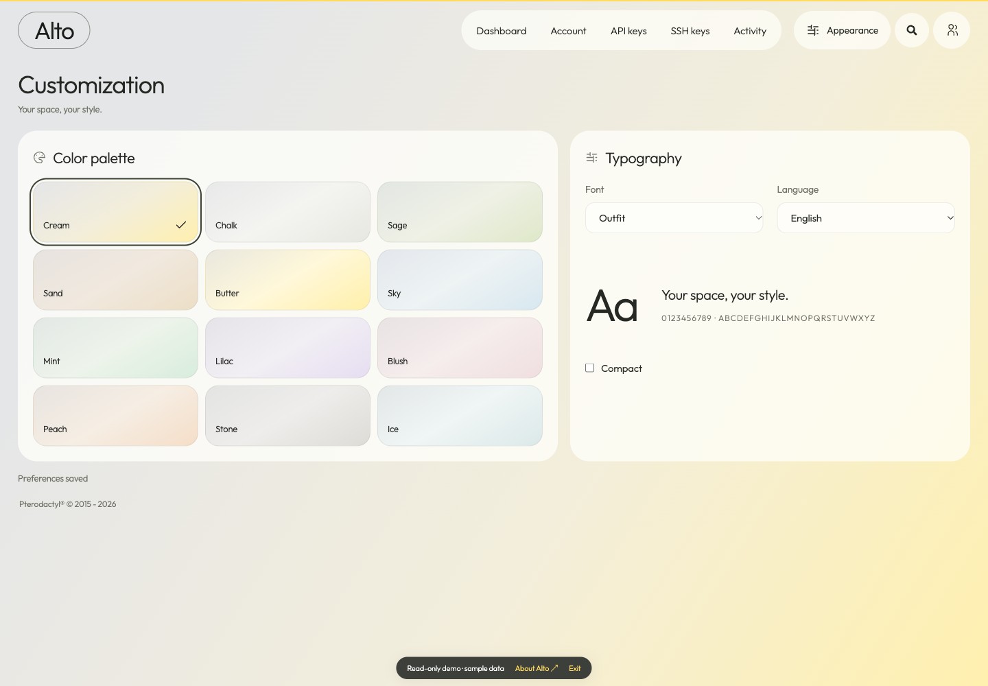 Alto — Appearance · sample data