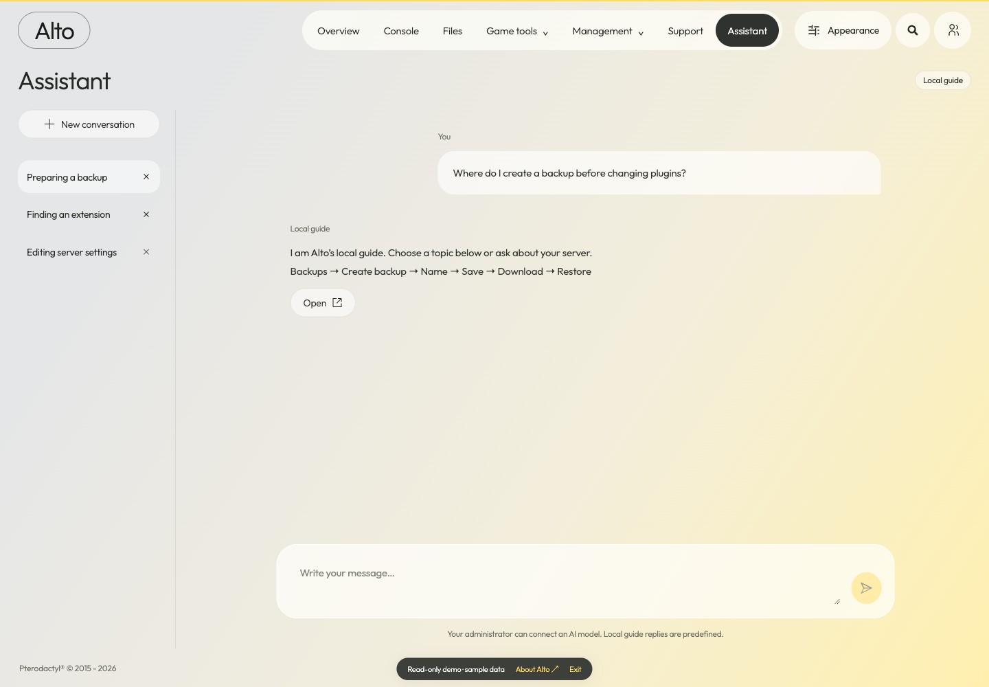 Alto — Assistant · sample data