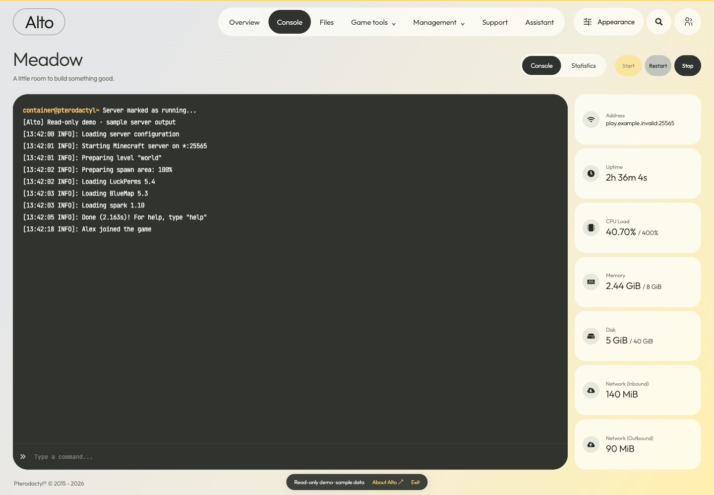 Alto — Console · sample data