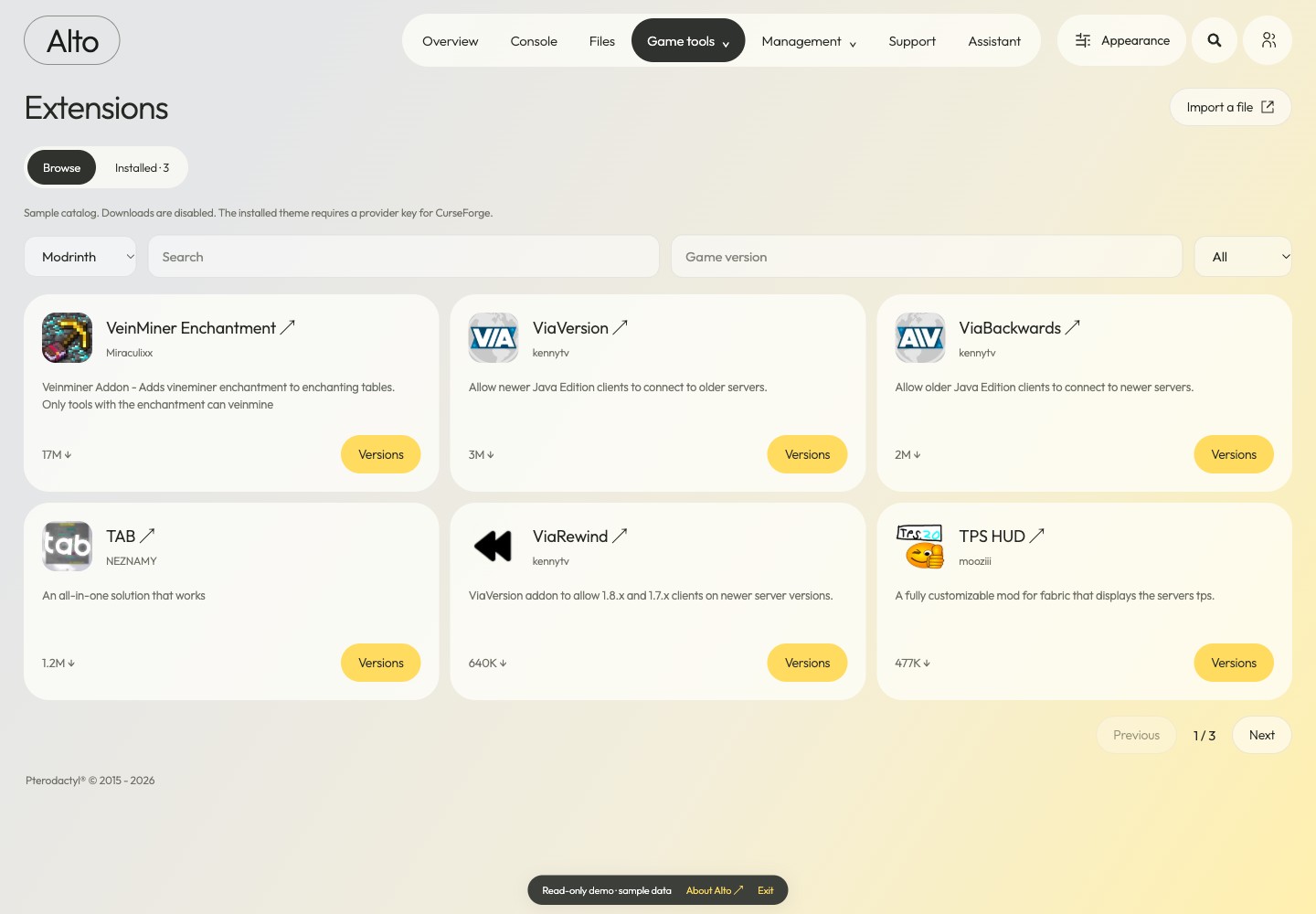 Alto — Plugins · sample data