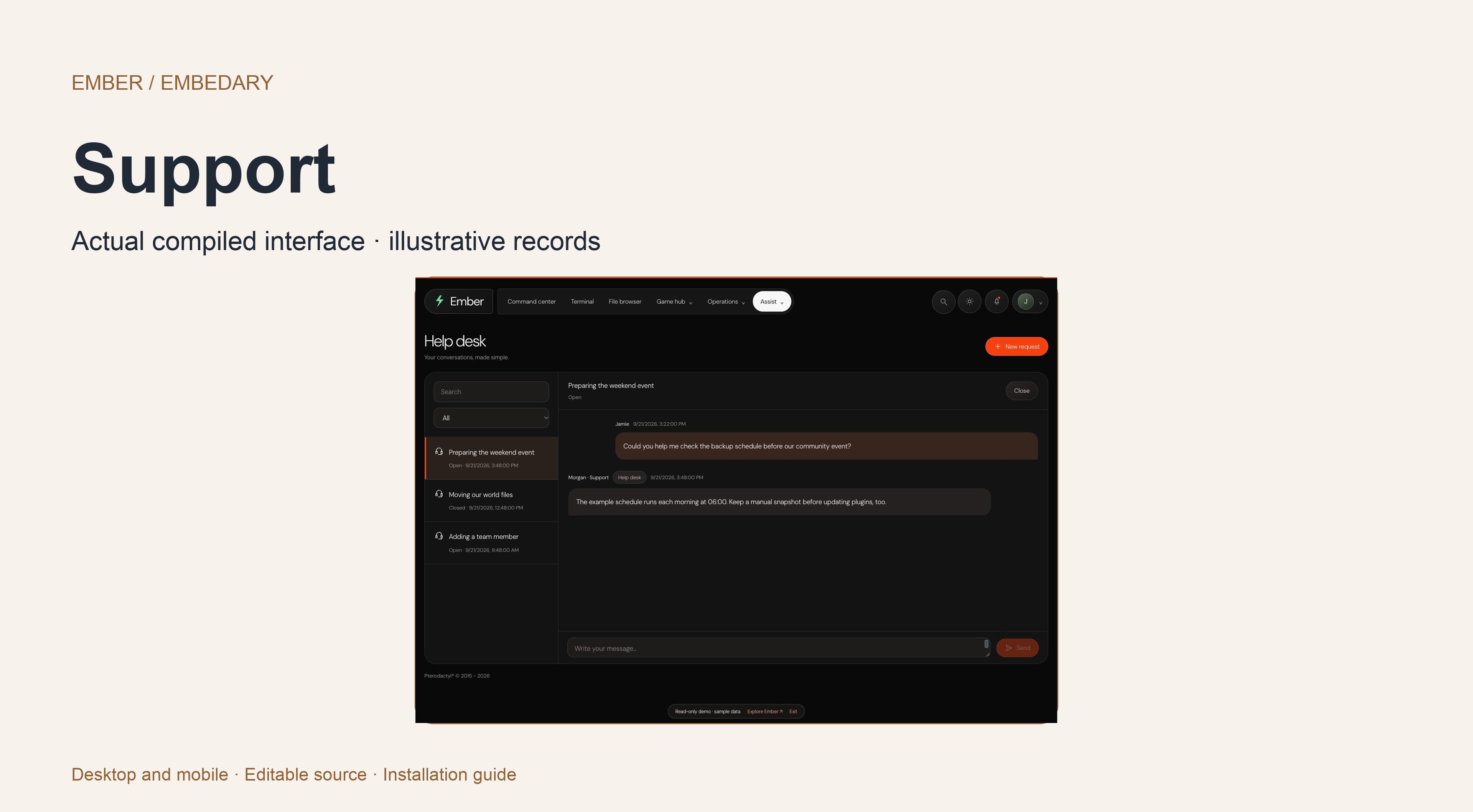 Ember server support threads and conversation workspace.