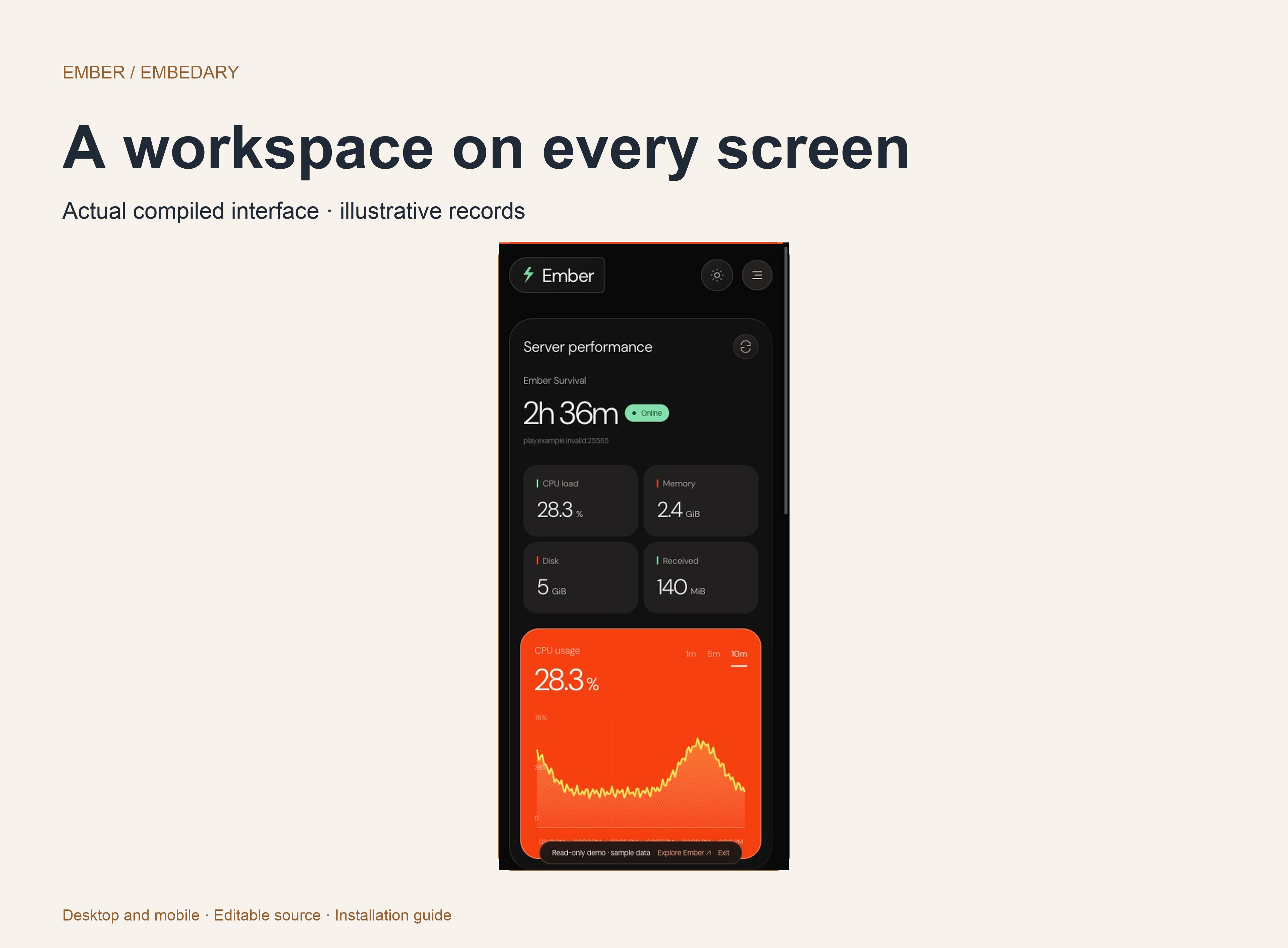 Actual Ember mobile command center and complete navigation drawer.