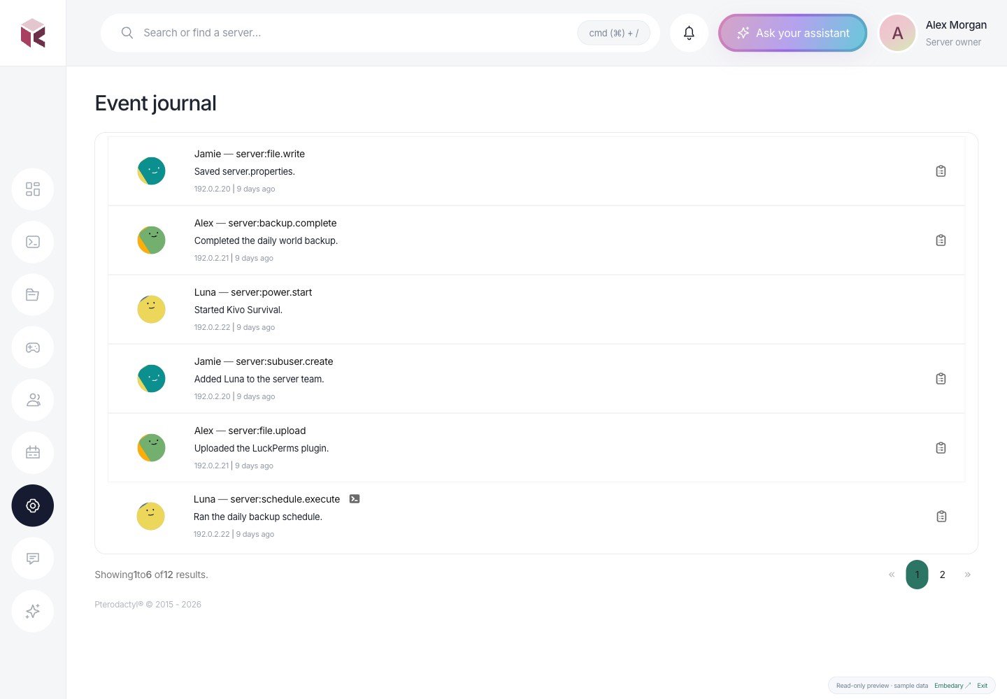 Kivo — Event journal · sample data