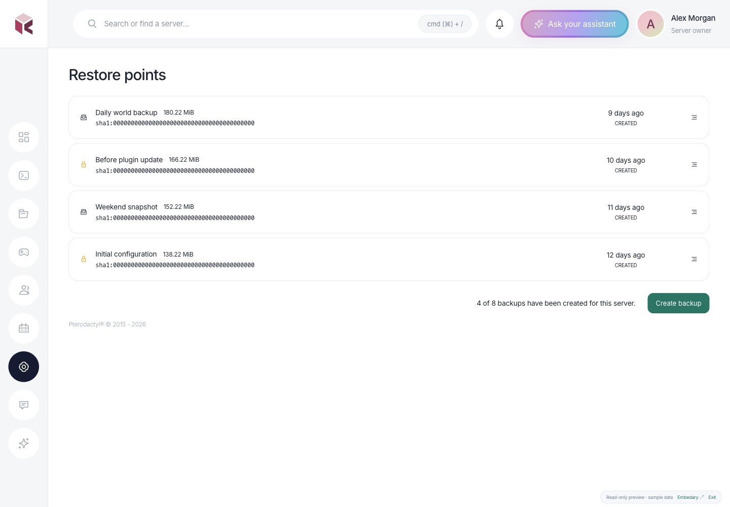 Kivo — Restore points · sample data