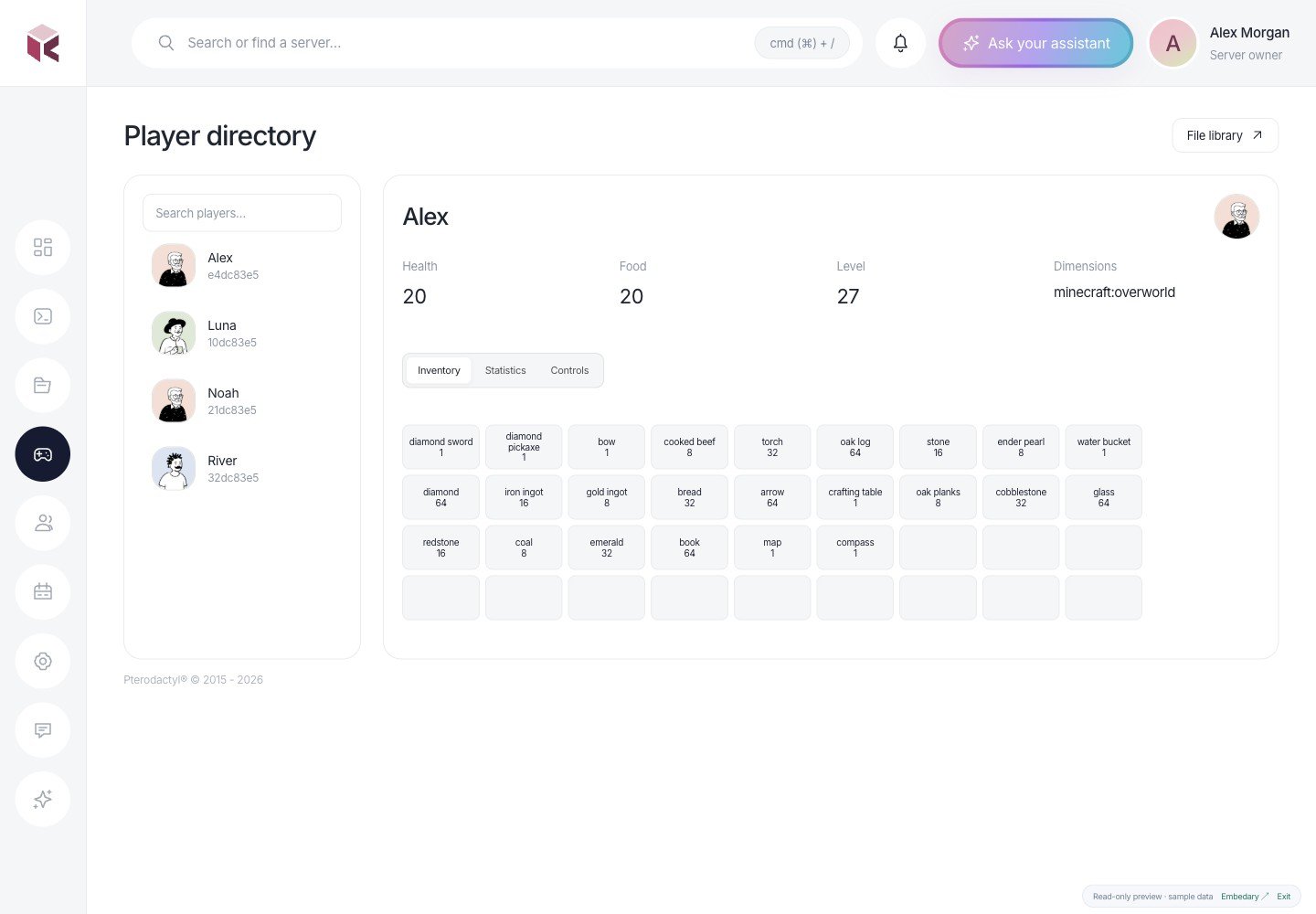 Kivo — Player workspace · sample data