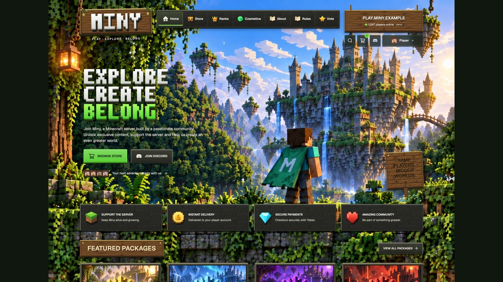 Miny homepage — actual storefront dashboard