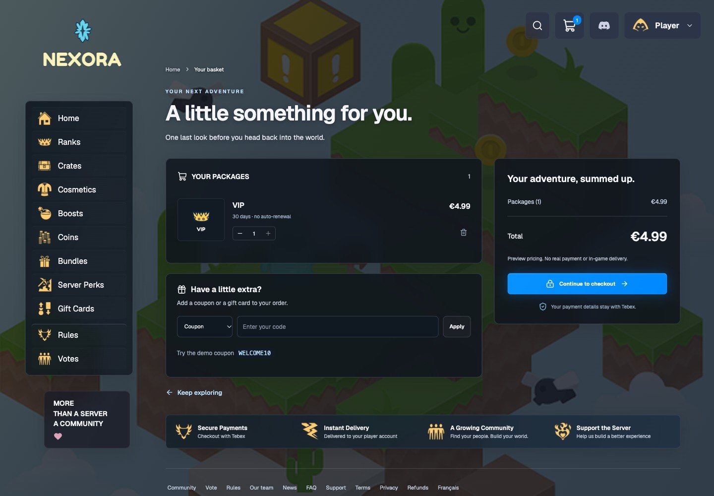 Your basket — actual Nexora interface with sample data