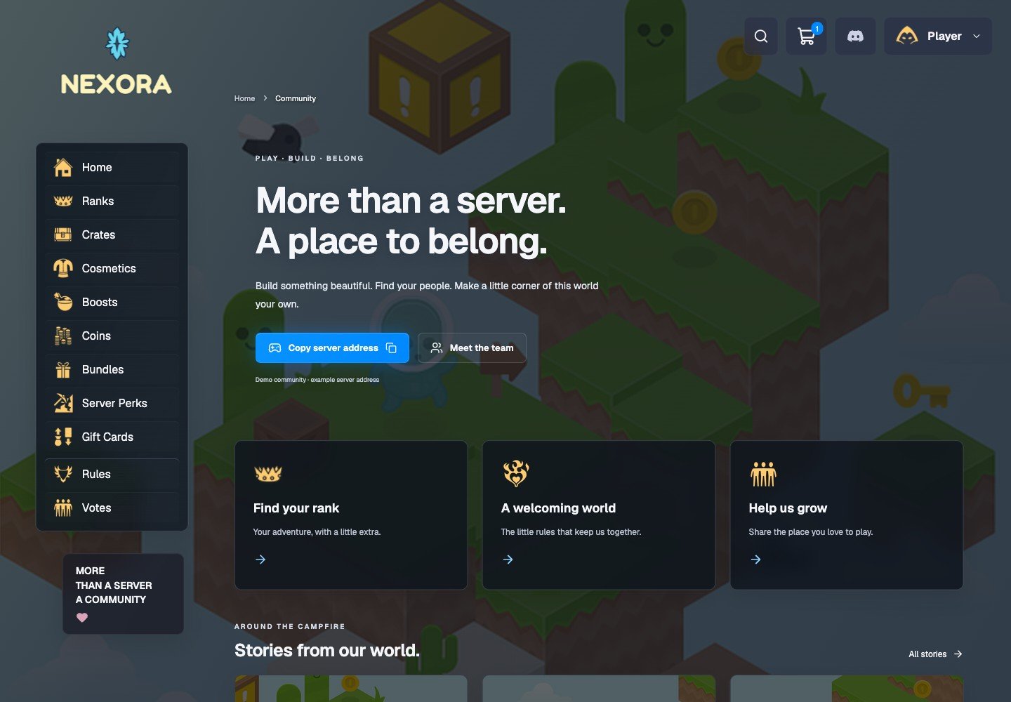Community — actual Nexora interface with sample data