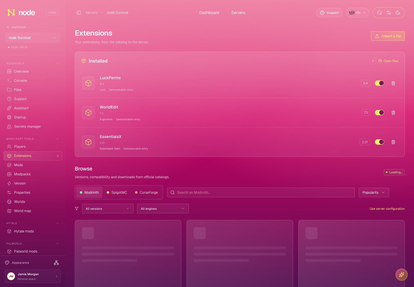 Plugins — Node design preview with sample data