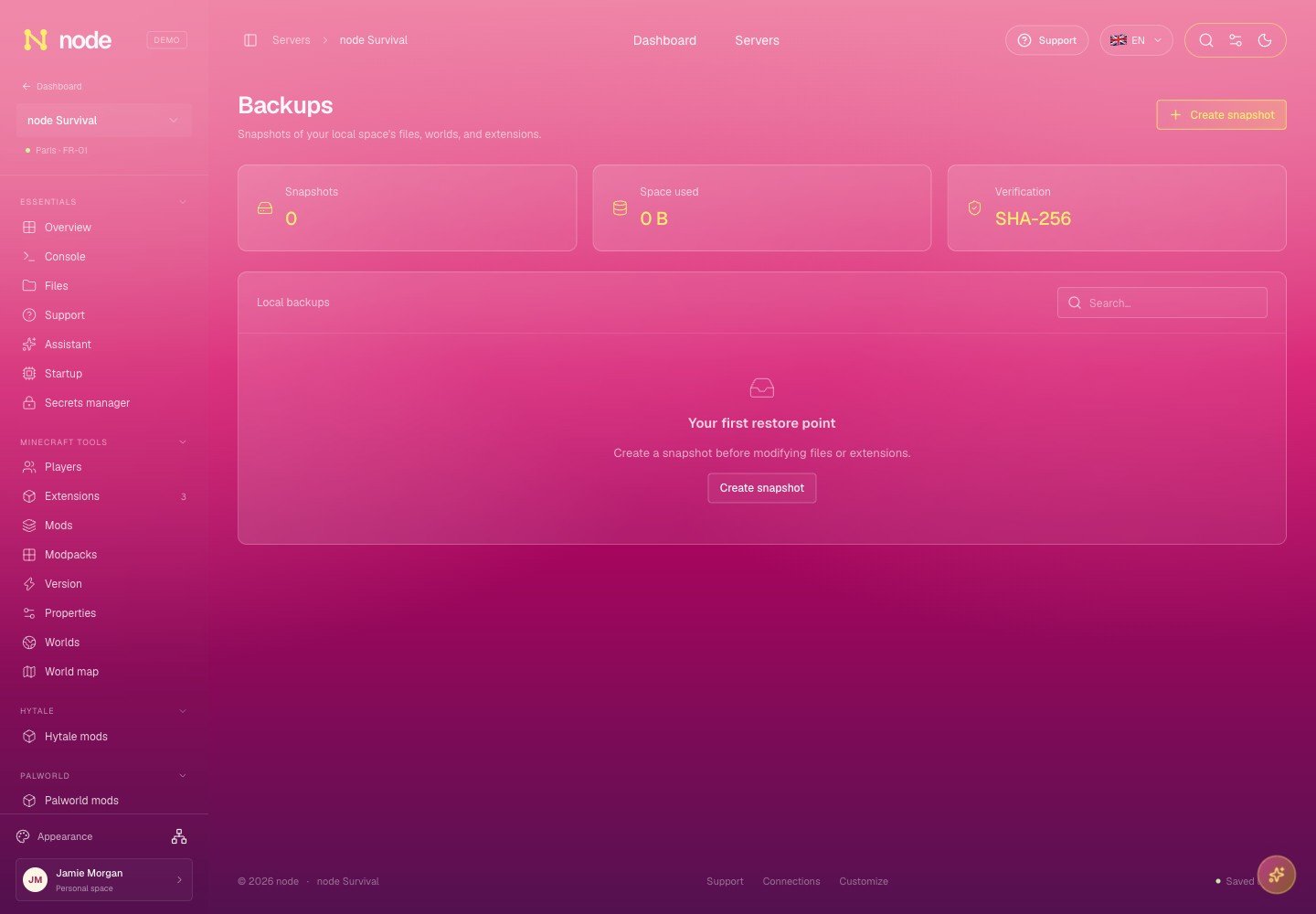 Backups — Node design preview with sample data