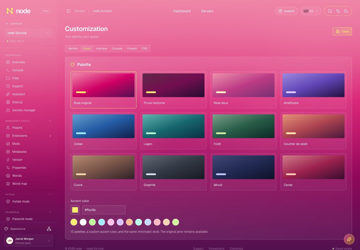 Twelve palettes — Node design preview with sample data