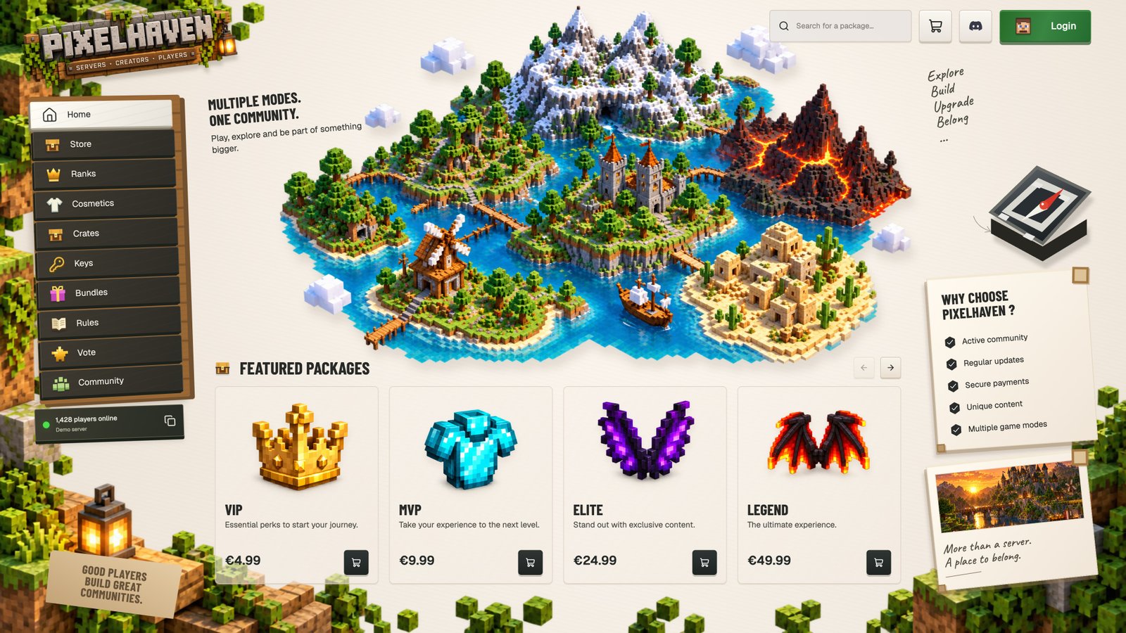 Pixelhaven homepage — actual storefront dashboard
