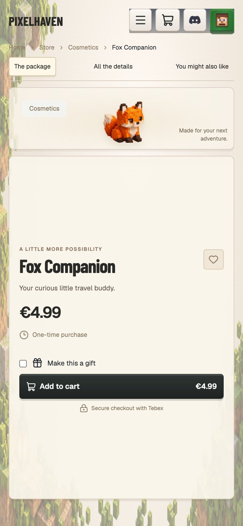 Mobile product — actual Pixelhaven interface with sample data
