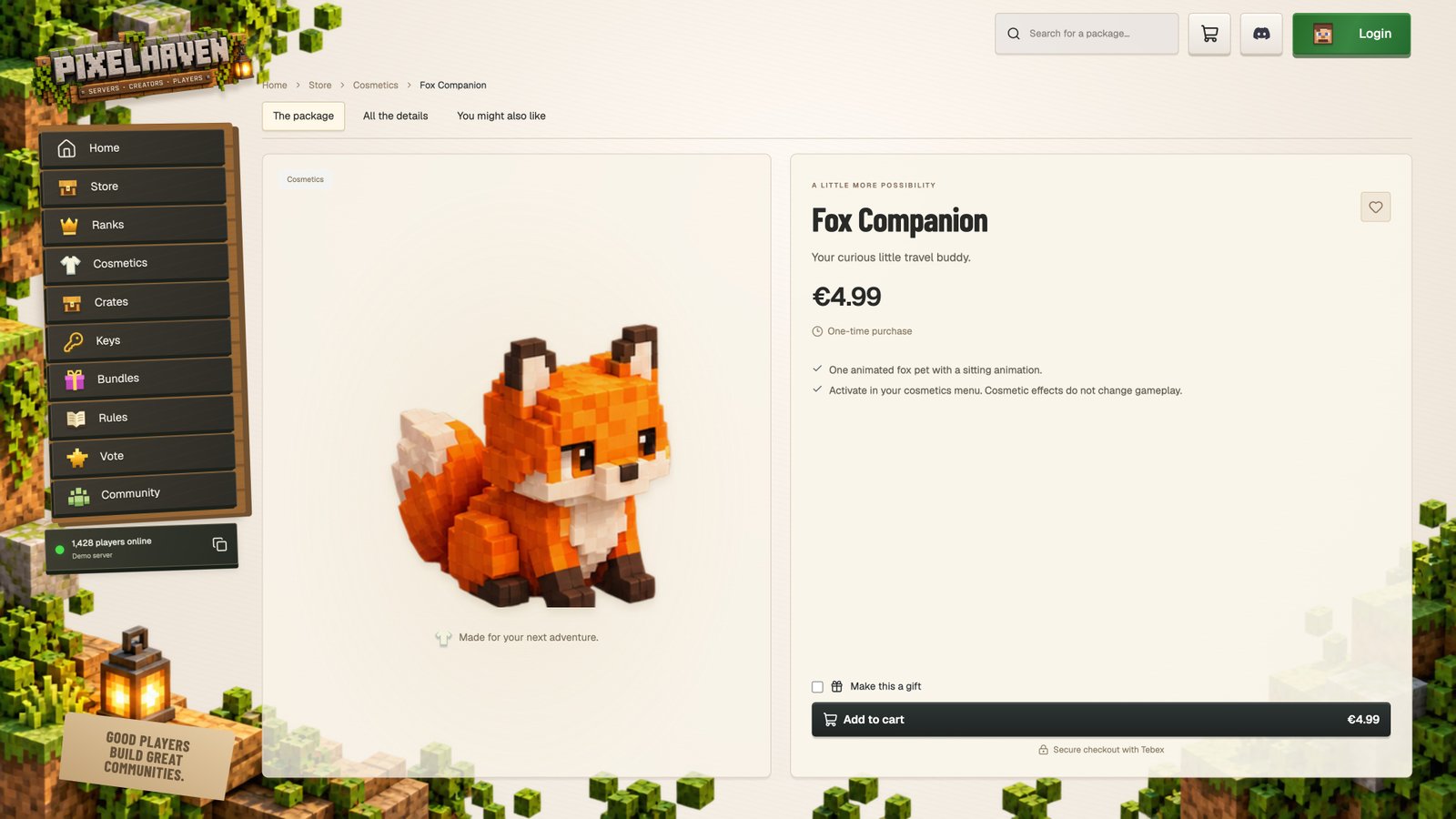 Product details — actual Pixelhaven interface with sample data