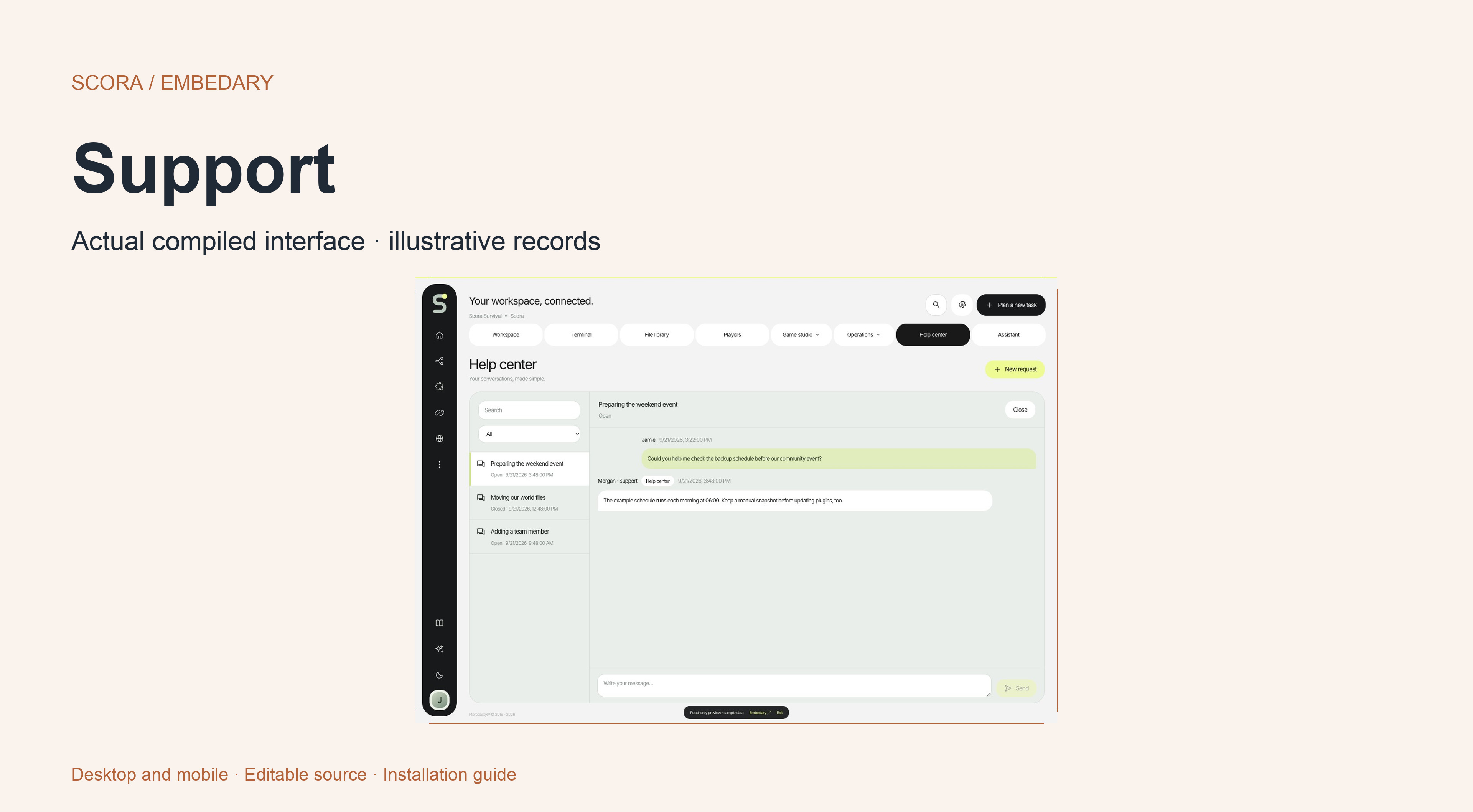 Scora server support threads and conversation workspace.