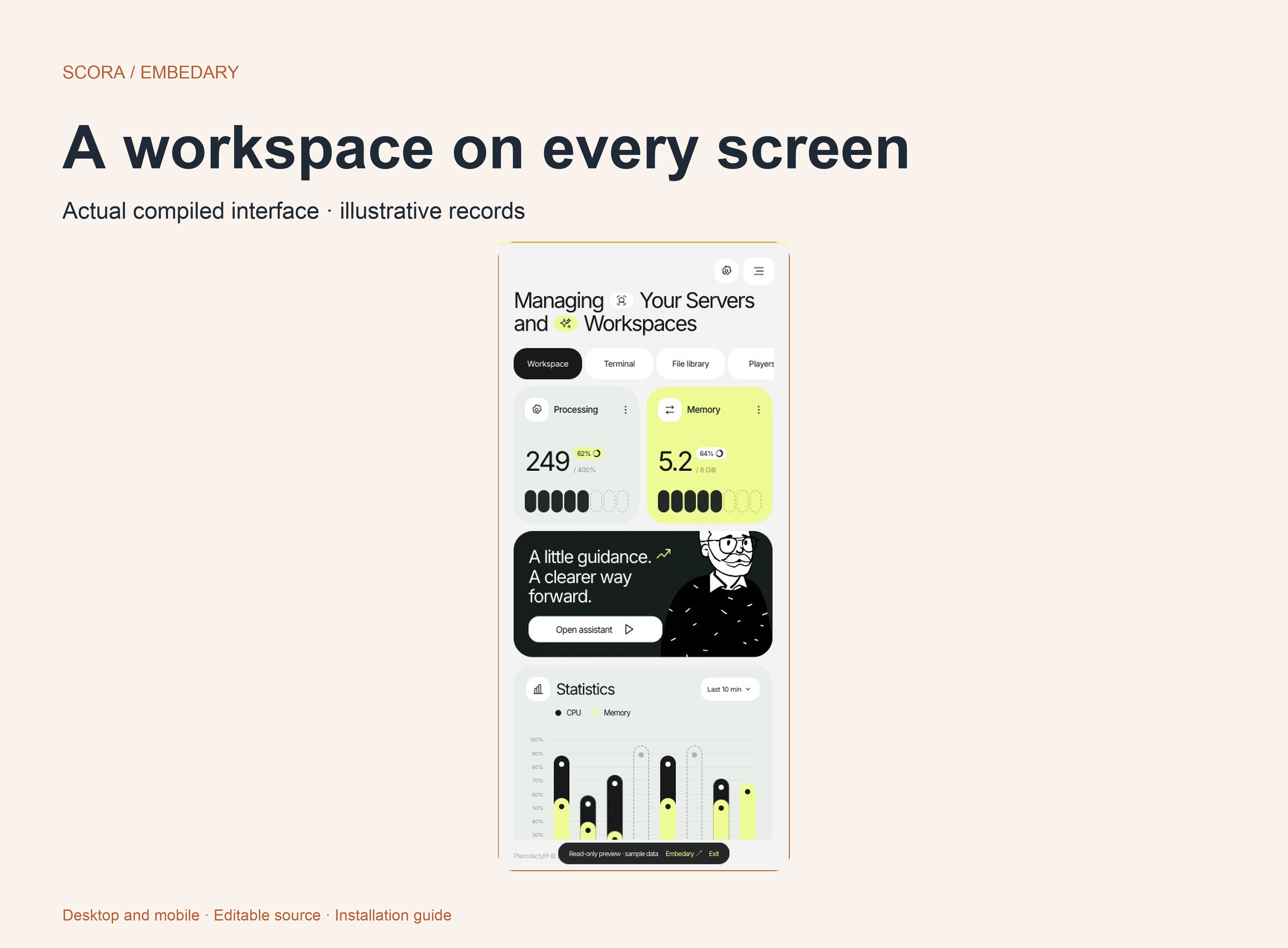 Actual Scora mobile workspace and complete navigation drawer.