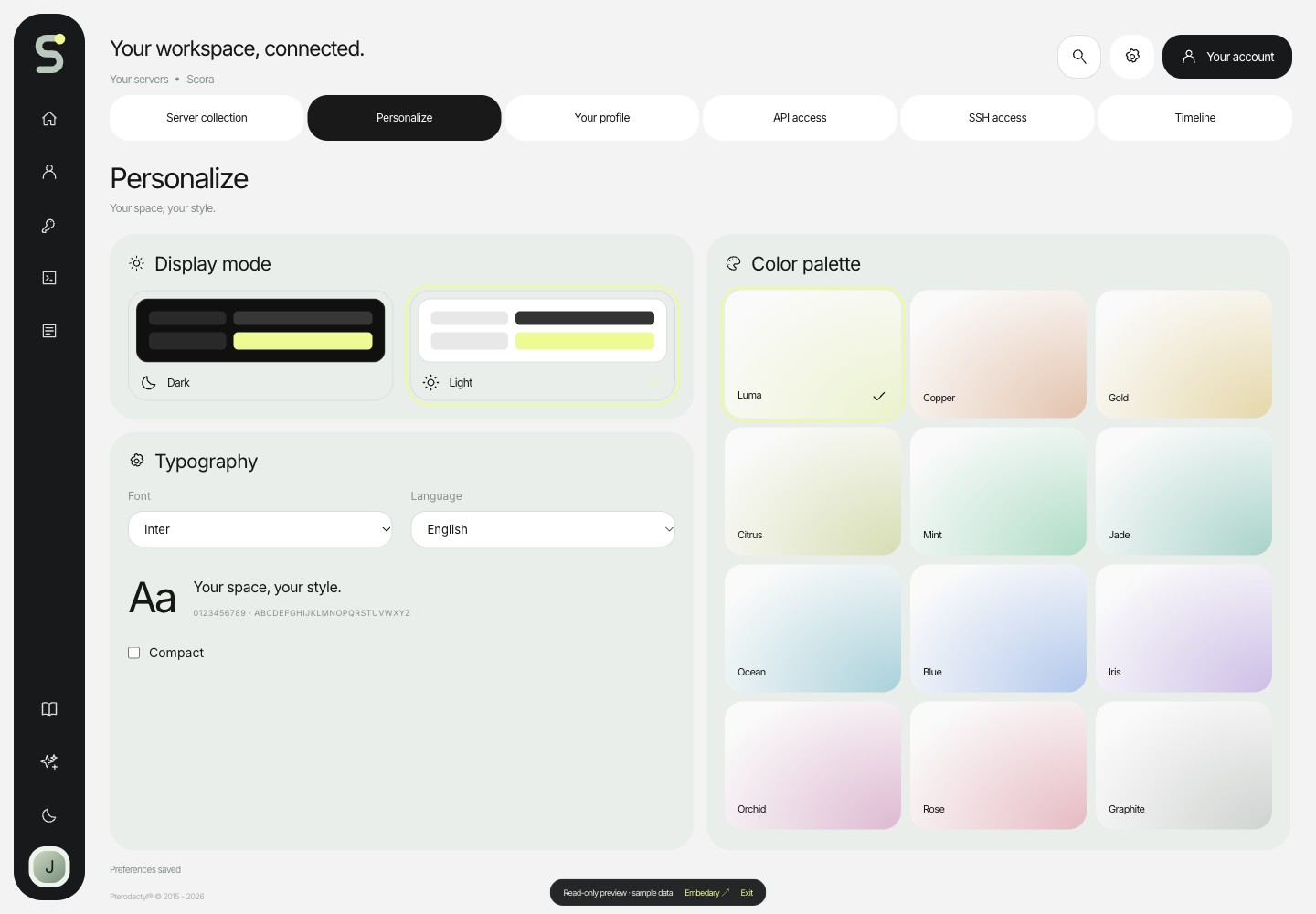Scora — Personalize · sample data