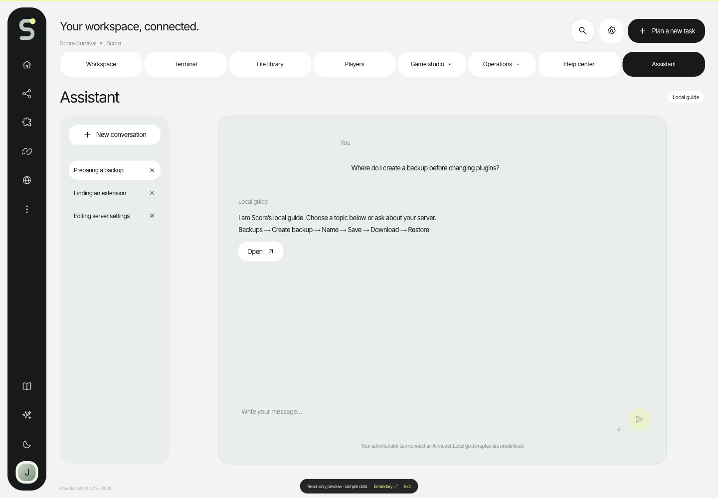 Scora — Assistant · sample data