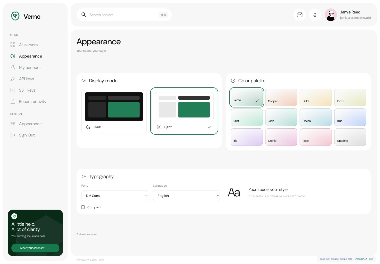 Verno — Your workspace · sample data