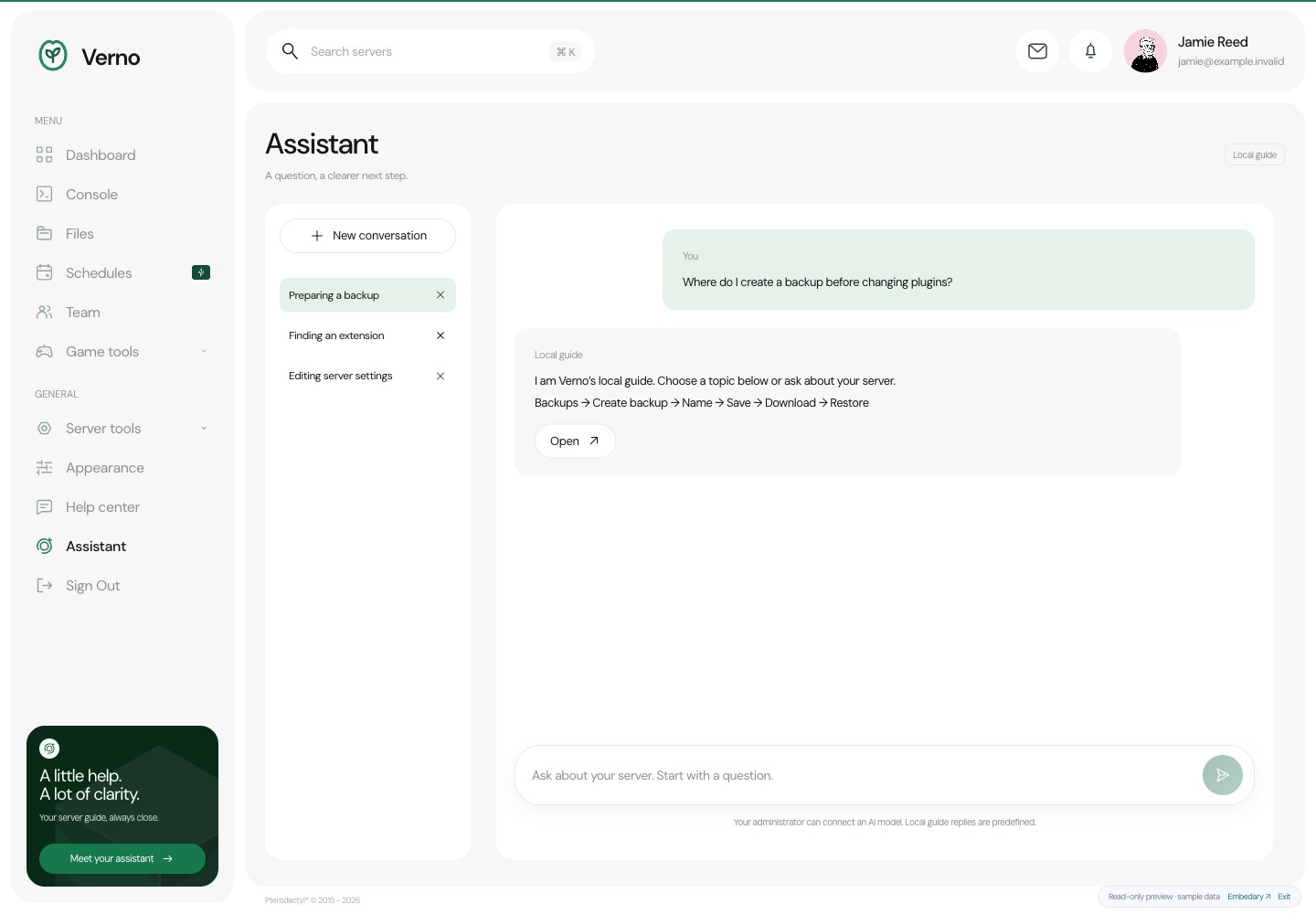 Verno — Verno assistant · sample data