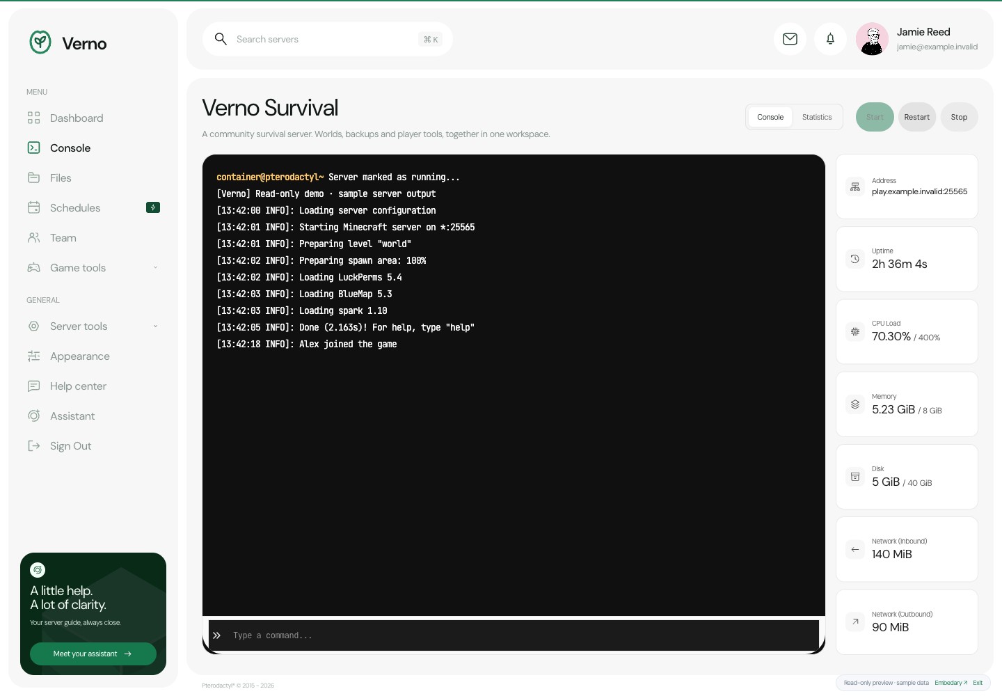 Verno — Console · sample data