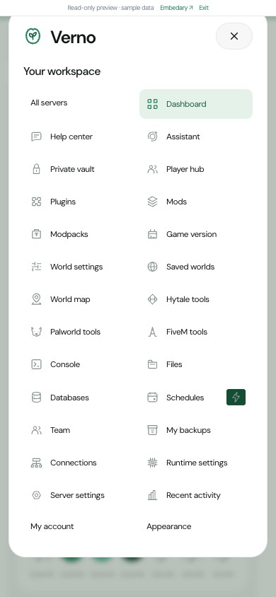Verno mobile navigation drawer