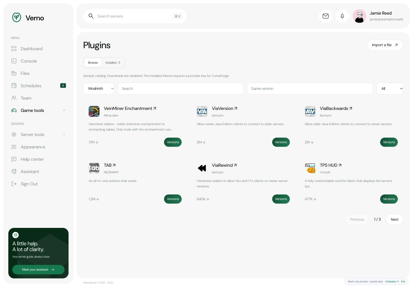 Verno — Plugins · sample data